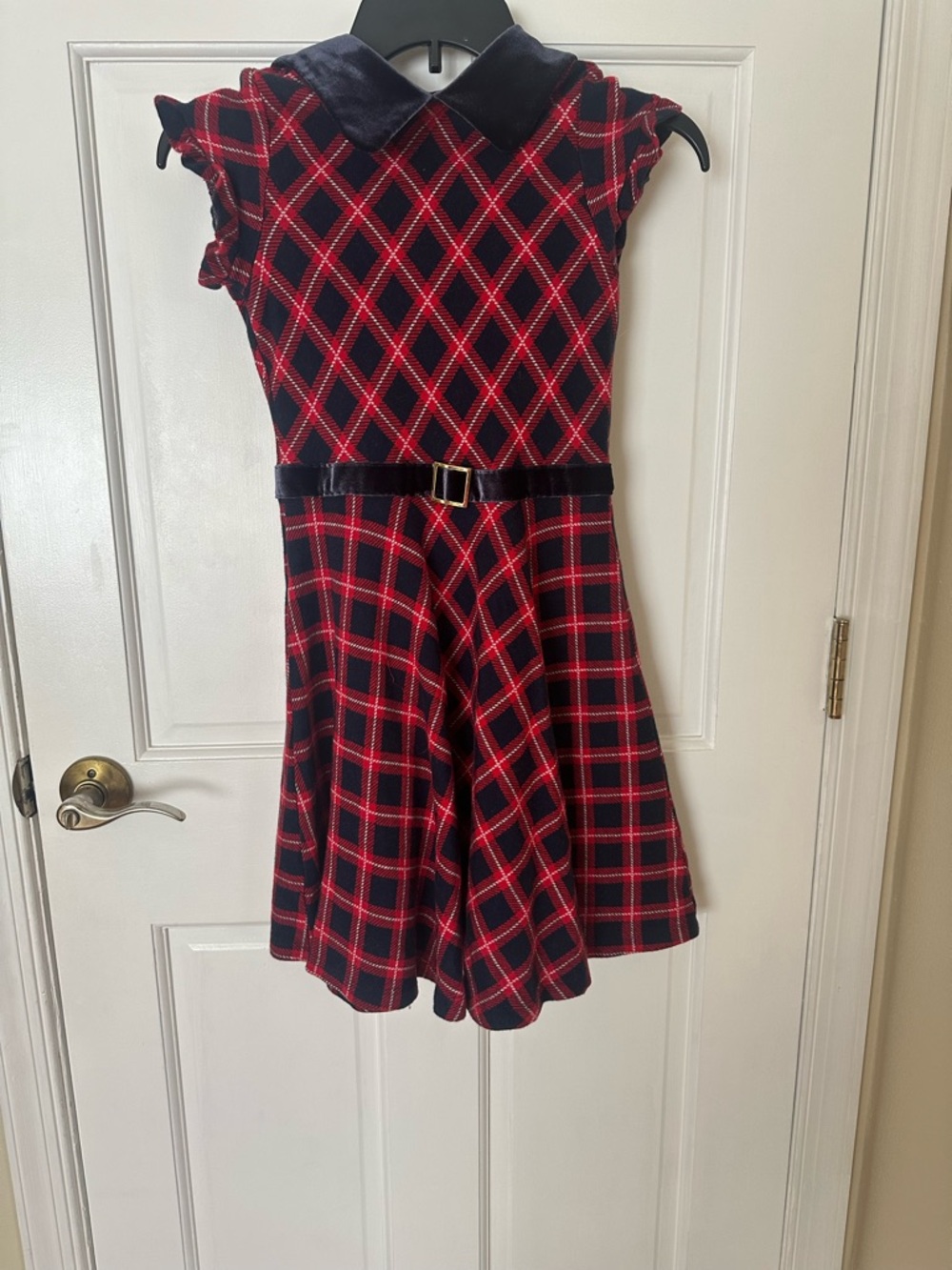 Janie and Jack Red and Navy Plaid Velvet Collar Dress
